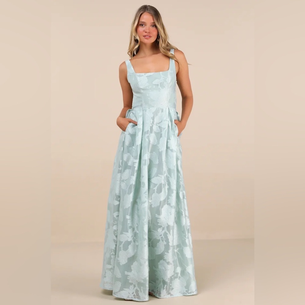 Lulus Perfected Aura Sage Jacquard Tie-Back Maxi Dress With Pockets